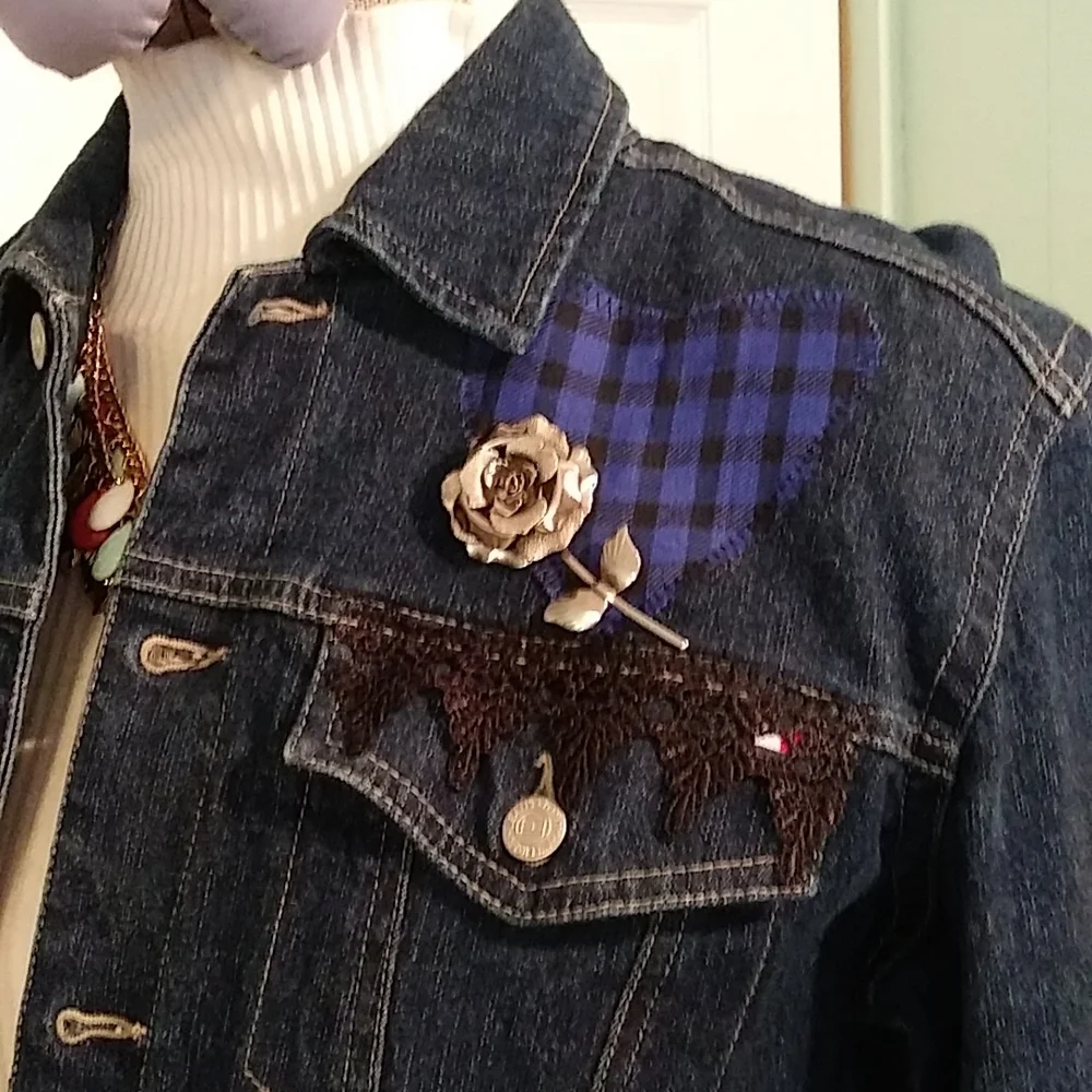 184 Jeaniemade Size Large Upcycled Jean Jacket - Picture 4 of 5